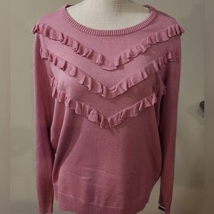 Emaline Fine Guage Pink Ruffle Detail Sweater 💝 Valentine's NWT Size XL